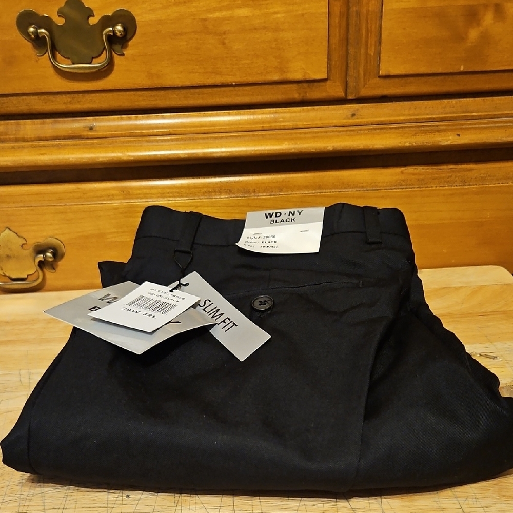 WD.NY Men's Elegant Black Dress Pants 29W 32L Slim Fit